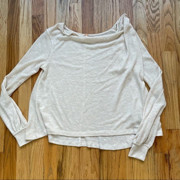 Women's Free People Sweater Weather Oversized White Gold Striped Pullover Sz XS